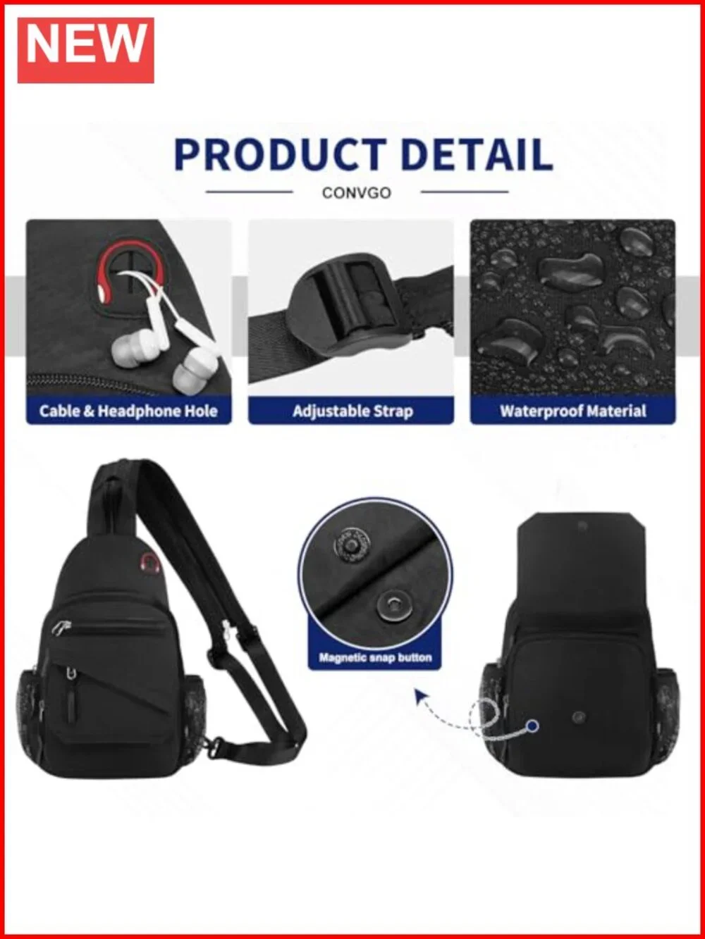 Convertible Anti-Theft Sling Bag Crossbody Backpack 3-in-1 Nylon Travel Daypack